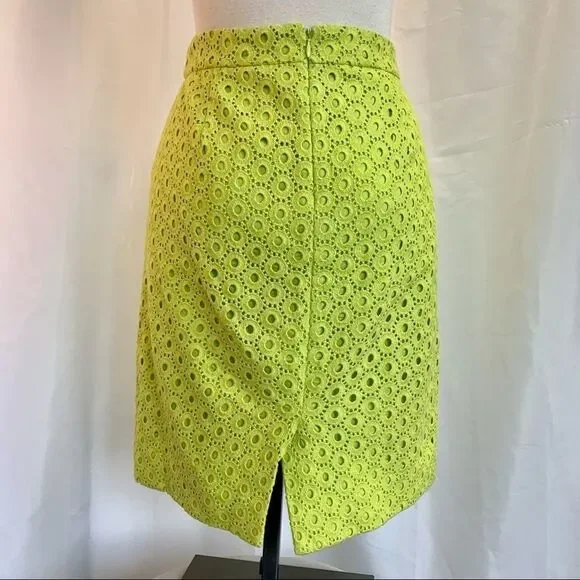 J.crew lime green neon yellow lace skirt size 0 - Picture 2 of 5
